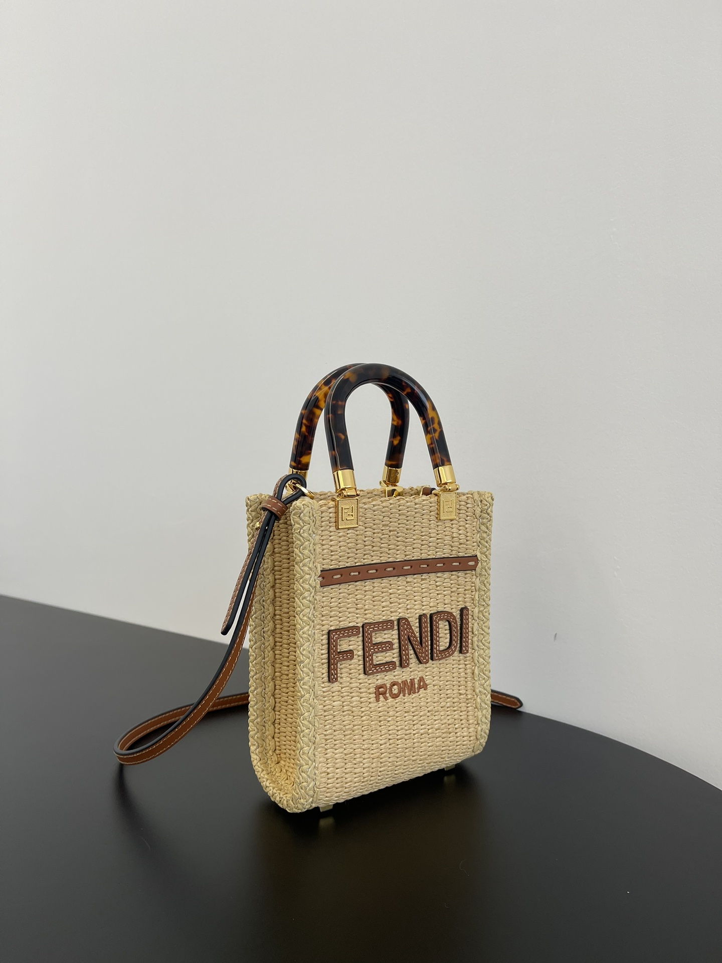 Fendi Mini Sunshine Shopper Beige Cotton Fiber Bag